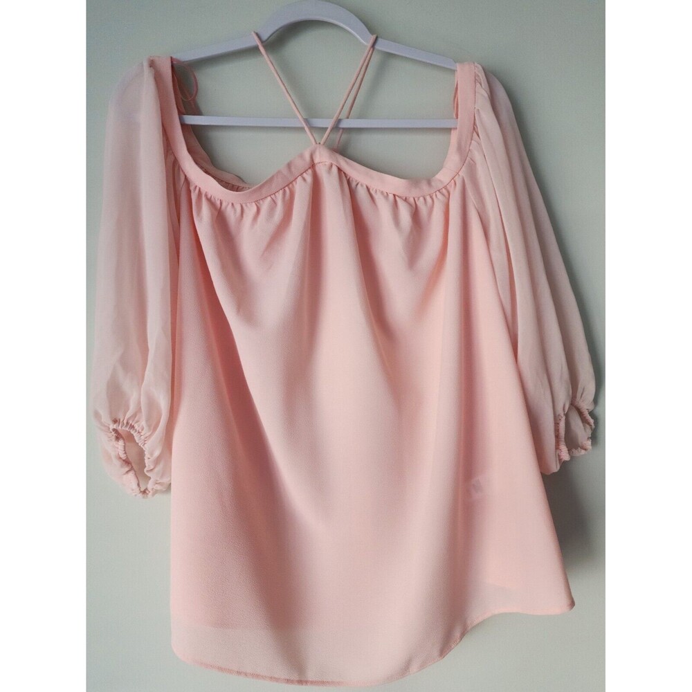 NWT 1.State High Neck Blouse Size L Pink Taffeta Off-Shoulder Demi-Sheer Party - Picture 3 of 11
